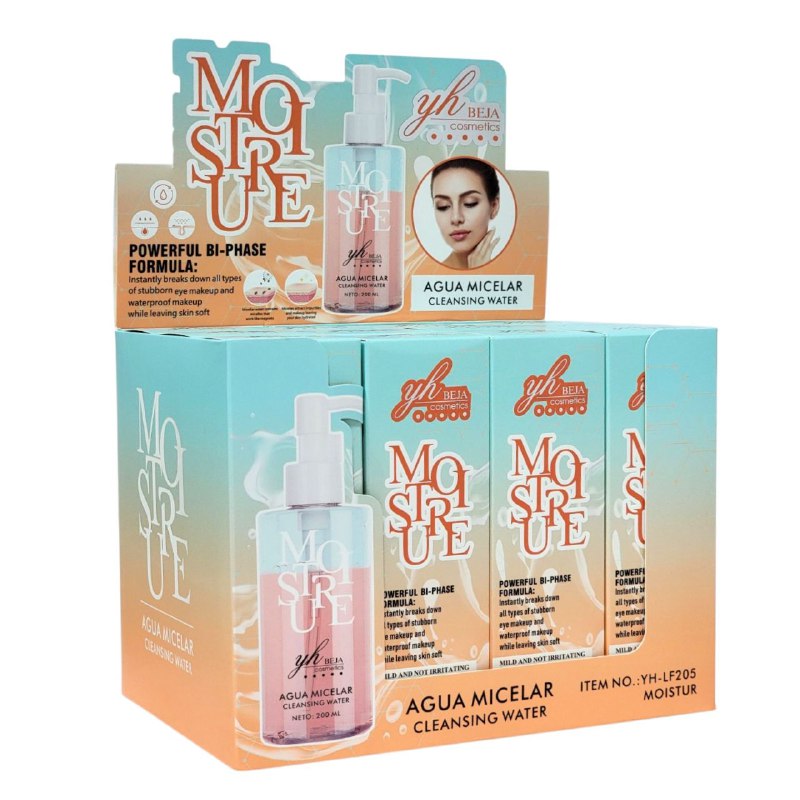 AGUA MICELAR SUAVIZANTE DE LIMPIEZA PROFUNDA 200ML, SE ADAPTA PERFECTAMENTE A TU PIEL, ELIMINANDO TODO TIPO DE MAQUILLAJE RESISTENTE AL AGUA DEJANDO SUAVIDAD Y FRESCURA YH BEJA COSMETICS