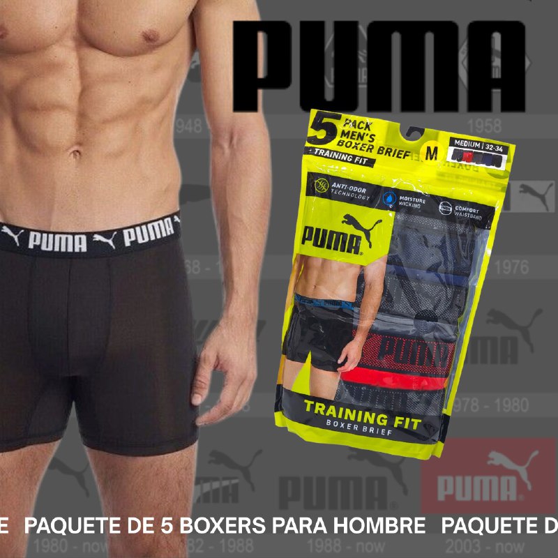 ROPA INTERIOR PARA CABALLERO PUMA ATHLETIC FIT BOXER BRIEF 5 UNIDADES TALLA MEDIUM 32-34 (M)