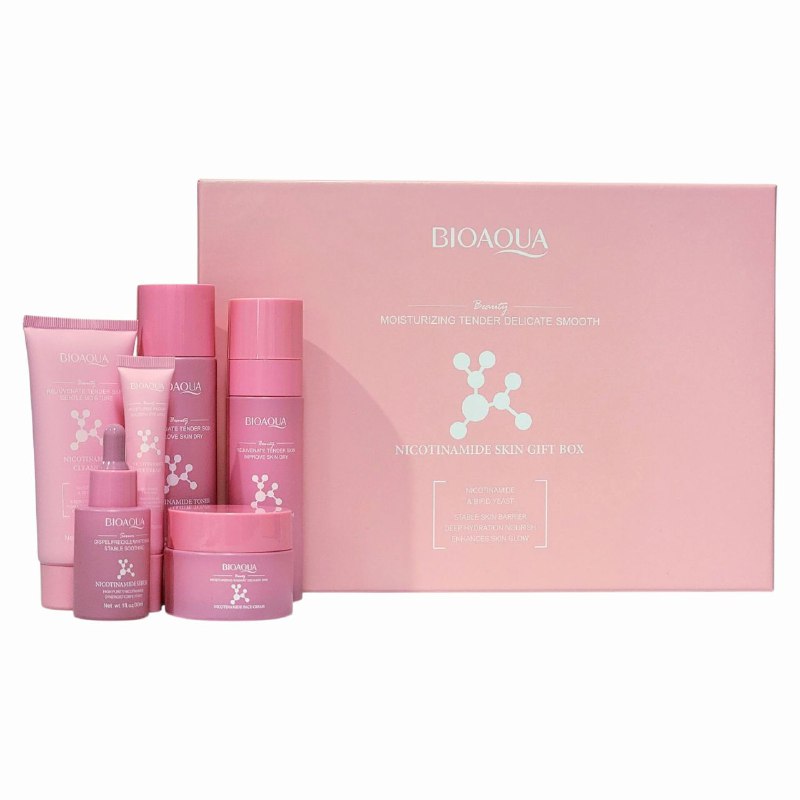 SET DE CUIDADO FACIAL DE NICOTINAMIDA DE 6 PIEZAS, EFECTO HIDRATANTE, TIERNA Y SUAVE EN LA PIEL BIOAQUA NICOTINAMIDE