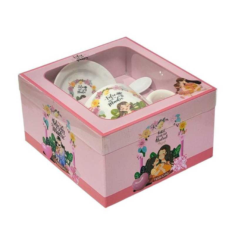 TAZA EN SET DE REGALO CON TEMATICA FELIZ DIA DE LA MADRE 3PCS BENELI HOME
