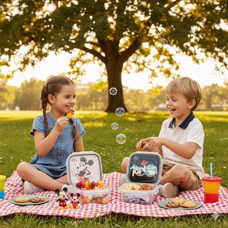 ORGANIZADOR RECIPIENTE PARA NIÑOS CON DISEÑO DE MICKEY Y MINNIE MOUSE TAMAÑO PEQUEÑO