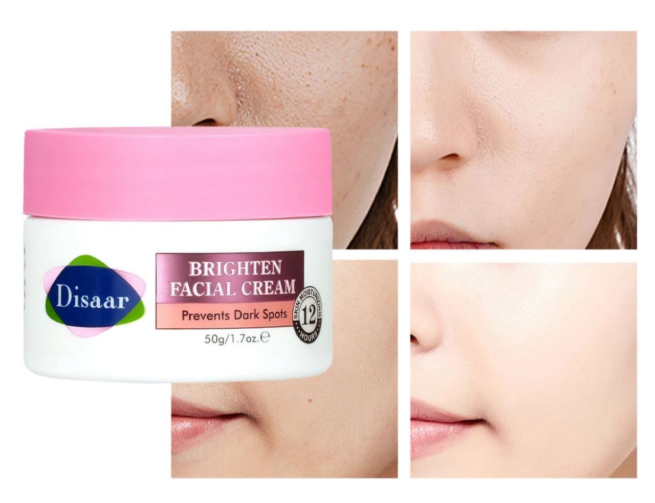 CREMA FACIAL ILUMINADORA CON NIACINAMIDA Y NARCISO MARINO, PREVIENE LAS MANCHAS OSCURAS, HIDRATA TODO EL DIA DISAAR BRIGHTEN FACIAL CREAM 50G