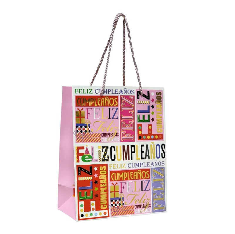 BOLSA DE REGALO DE FELIZ CUMPLEAÑOS PEQUEÑA 18X10X23CM