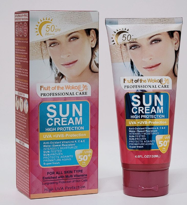 PROTECTOR SOLAR EN CREMA SPF50, PROTECCION CONTRA RAYOS UVA, VITAMINAS ANTIOXIDANTES A,C Y E, RESISTENTE AL AGUA Y SUDOR FRUIT OF THE WOKALI 130ML