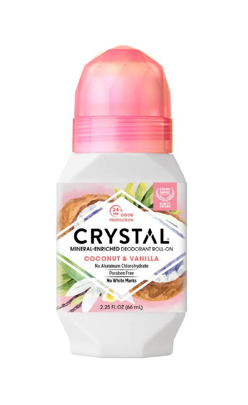 DESODORANTE ROLL-ON ENRIQUECIDO CON MINERALES CON AROMA A COCO VAINILLA 24H CRYSTAL 66ML