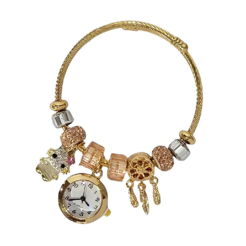 RELOJ ECONOMICO ESTILO PANDORA PARA DAMA DE ACERO CON BAÑO DE ENCHAPE