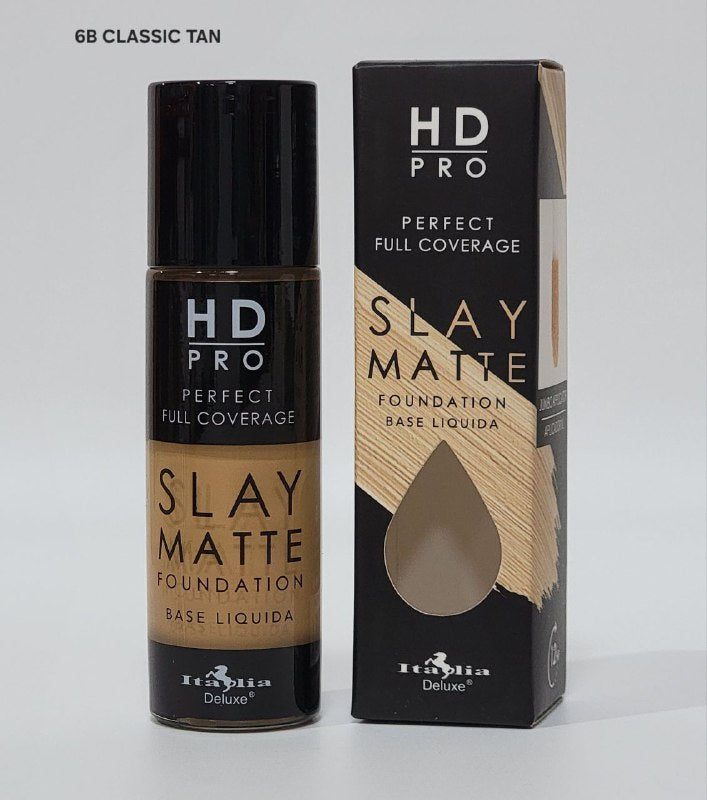 BASE DE MAQUILLAJE LIQUIDA LIVIANA LIBRE DE ACEITE ACABADO MATE TONO 6B CLASSIC TAN ITALIA DELUXE HD PRO PERFECT FULL COVERAGE SLAY MATTE 30ML