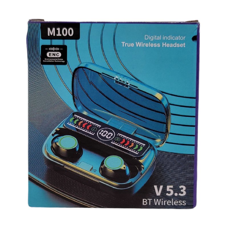 AUDIFONOS AURICULARES INALAMBRICOS ORIGINALES SONIDO DE ALTA CALIDAD, CARGA RAPIDA, ELIMINA RUIDO AMBIENTAL,  PANTALLA LED, RANGO DE 10 METROS, BATERIA 5H, M100 WIRELESS HEADSET