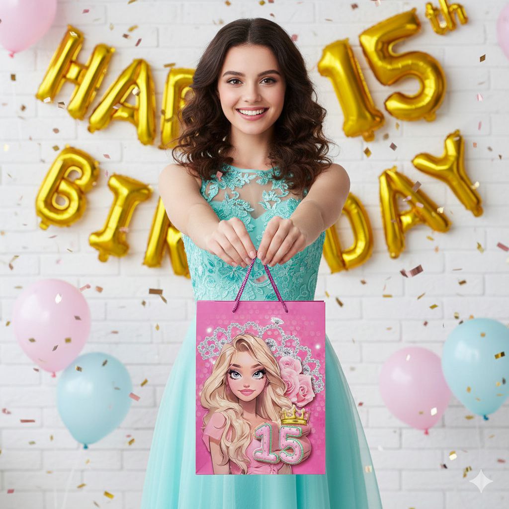 BOLSA DE REGALO PARA 15 AÑOS GRANDE  30X40X12CM
