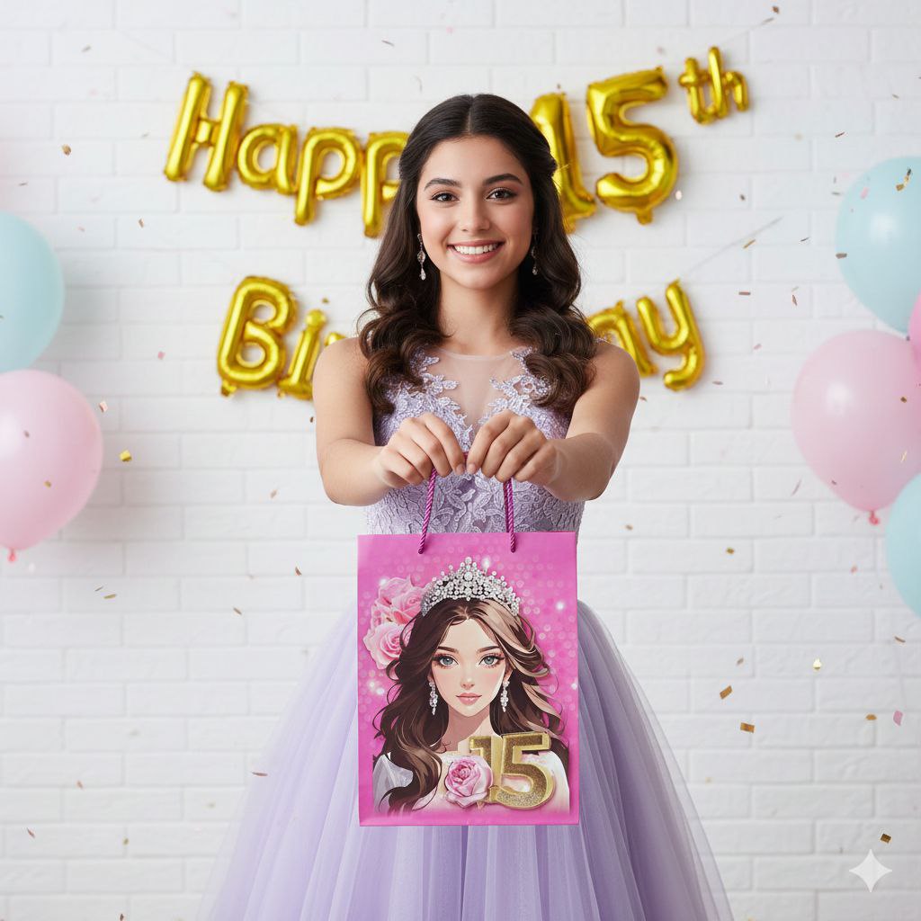 BOLSA DE REGALO PARA 15 AÑOS GRANDE  30X40X12CM