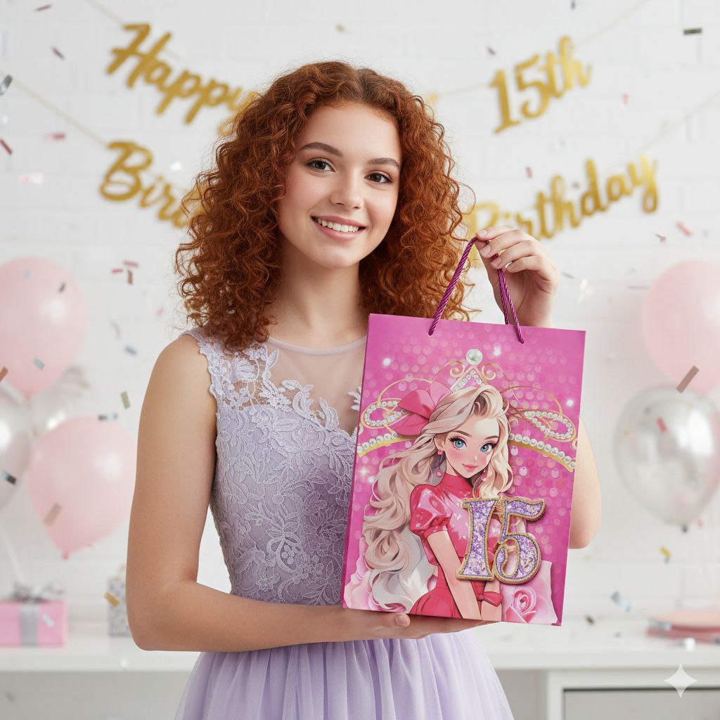 BOLSA DE REGALO PARA 15 AÑOS GRANDE  30X40X12CM