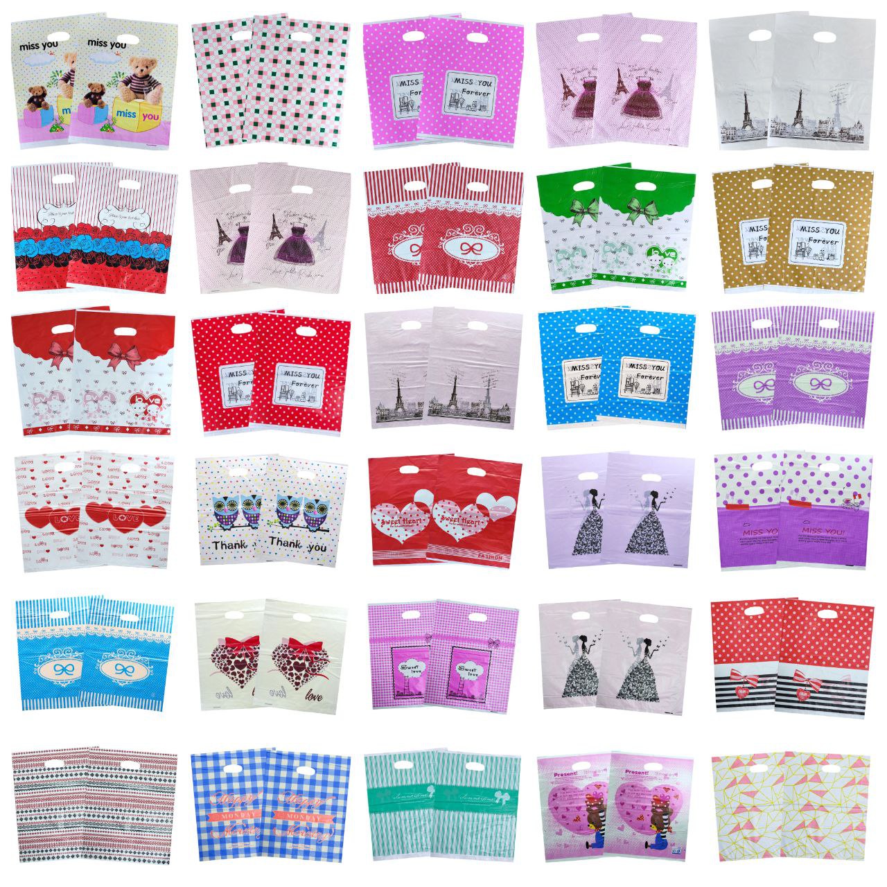 BOLSA DE REGALO PLASTICA EXTRA GRANDE 35X45CM, PAQUETE 100UND