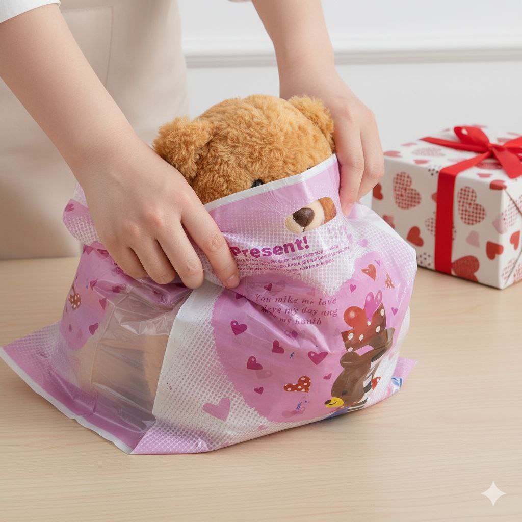 BOLSA DE REGALO PLASTICA EXTRA GRANDE 35X45CM, PAQUETE 100UND