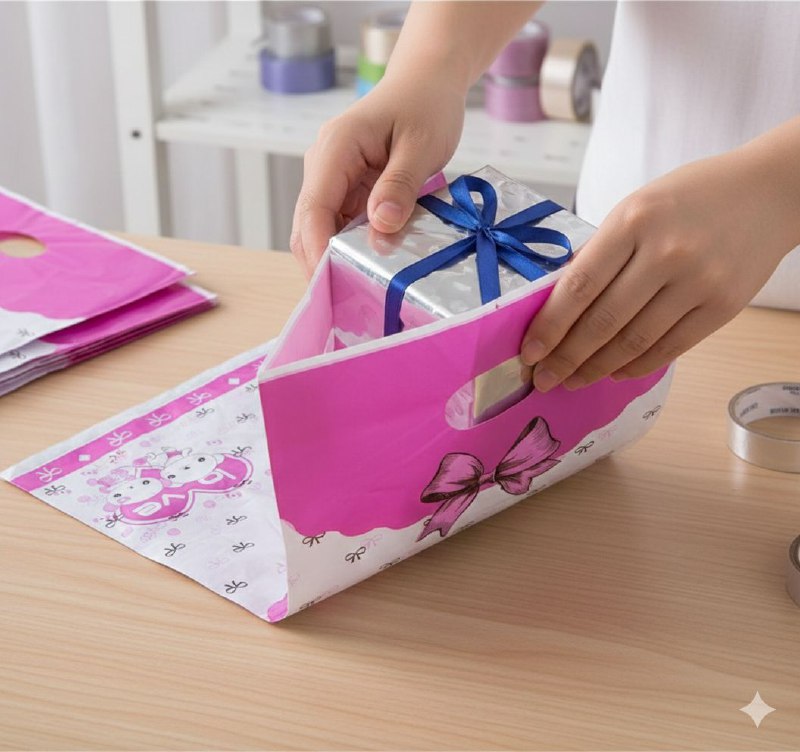 BOLSA DE REGALO PLASTICA MEDIANA 25X35CM, PAQUETE 100UND