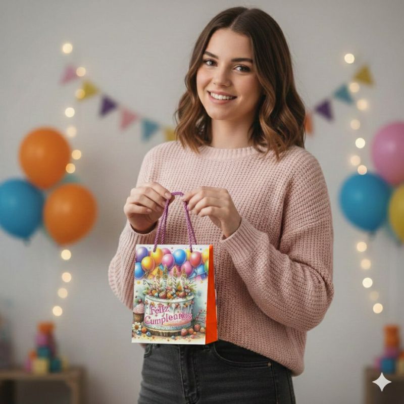 BOLSA DE REGALO DE CUMPLEAÑOS PEQUEÑA 23X18X10CM