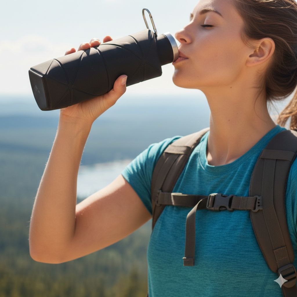 BOTELLA DE AGUA DE SILICONA PLEGABLE 600ML