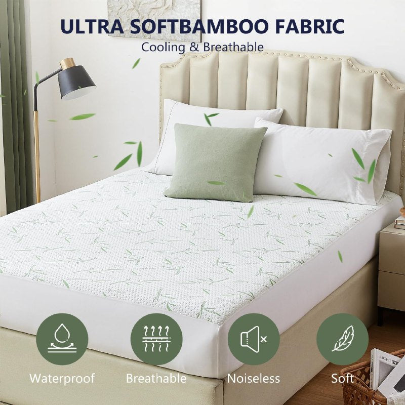 PROTECTOR DE COLCHON RESISTENTE A OLORES, ANTIBACTERIAL DE FIBRA DE BAMBO KING BEDTIME BAMBOO