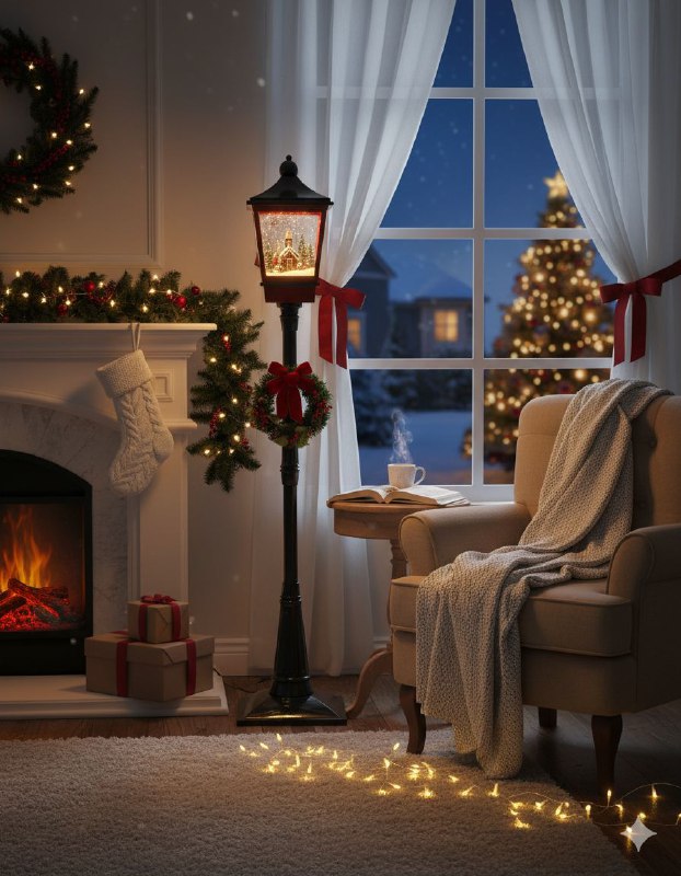 DECORACION ADORNO FAROL NAVIDEÑO ELECTRICO MUSICAL CON NEVADA ARTIFICIAL Y ILUMINACION LED, PARA INTERIORES O EXTERIORES 44X38.5X56.5CM