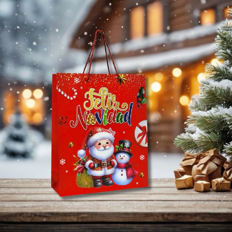 BOLSA DE REGALO NAVIDEÑA MEDIANA 32X26X10CM