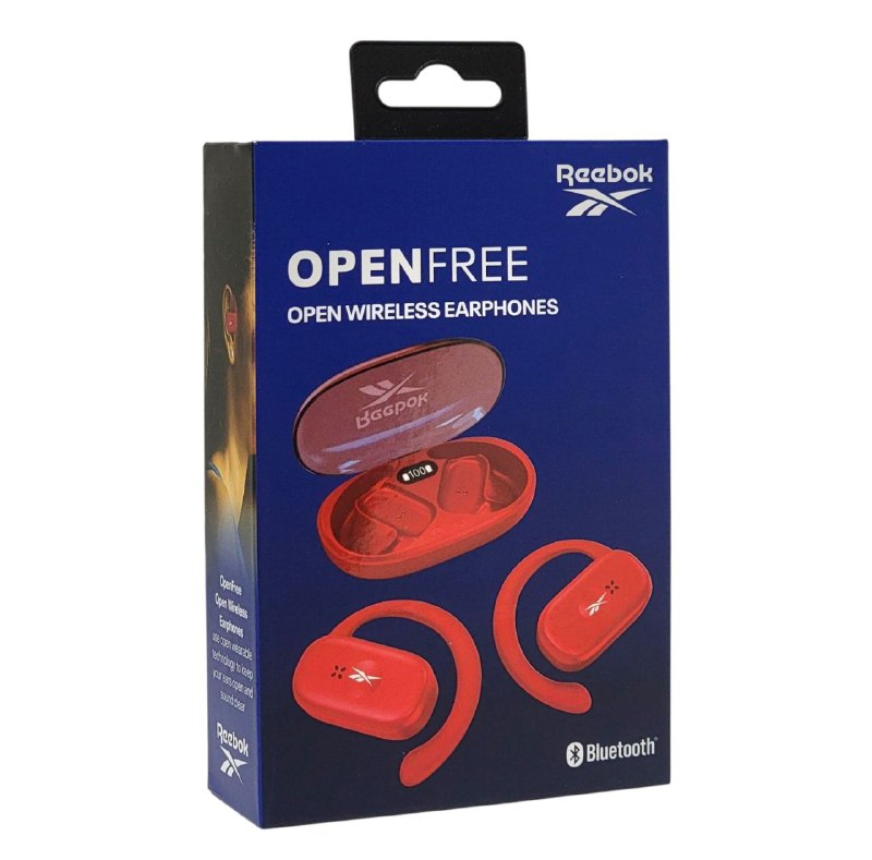 AUDIFONOS AURICULARES INALAMBRICOS ABIERTOS, BATERIA 18H, 3 CARGAS ADICIONALES 4.5H, ESTUCHE DE CARGA CON PANTALLA TACTIL REEBOK
