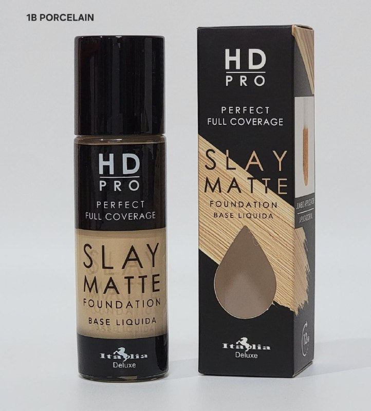 BASE DE MAQUILLAJE LIQUIDA LIVIANA LIBRE DE ACEITE ACABADO MATE TONO 18 PORCELAIN ITALIA DELUXE HD PRO PERFECT FULL COVERAGE SLAY MATTE 30ML