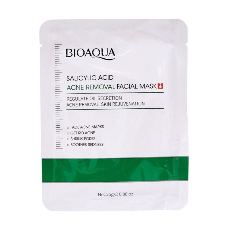MASCARILLA FACIL CON ACIDO SALICILICO QUE ELIMINA ACNE 25G, DISEÑADA PARA ELIMINAR EL ACNE Y EQUILIBRAR LA PIEL CON SU TELA SUAVE, LIGERA Y TRANSPIRABLE REPARANDO Y CONTROLANDO LA PIEL DEJANDO LA PIEL HIDRATADA, SUAVE Y DELICADA BIOAQUA