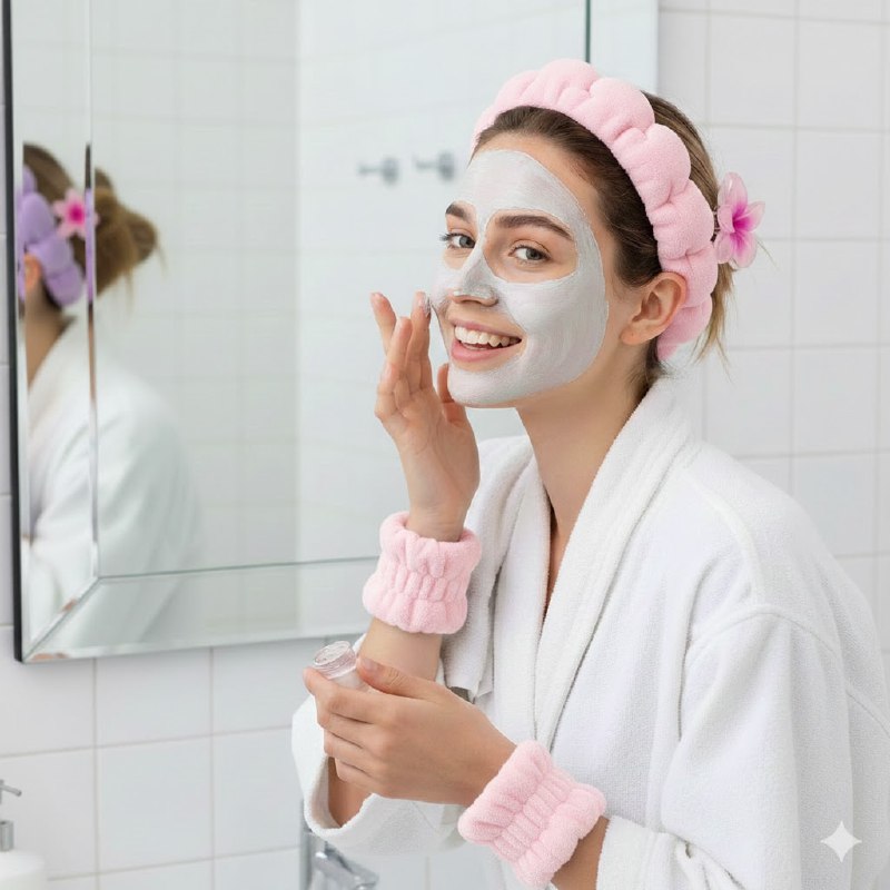 KIT DE CUIDADO FACIAL, GANCHO FLOR HAWAIANA, DIADEMA Y MUÑEQUERA SKIN CARE, 6 ESTILOS