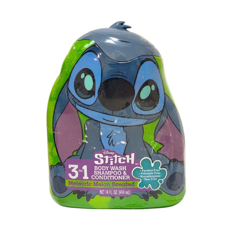 SHAMPOO PARA NIÑOS 3 EN 1 SHAMPOO, ACONDICIONADOR Y SHOWER GEL AROMA A UVA DISNEY STITCH 414ML