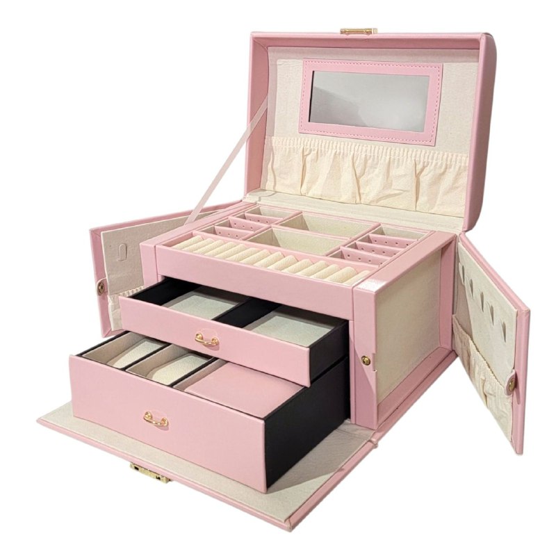 ORGANIZADOR JOYERO ELEGANTE, MAXIMINA EL ESPACIO Y MANTIENE TUS JOYAS ORDENADAS COLOR ROSADO 22CMX12CM
