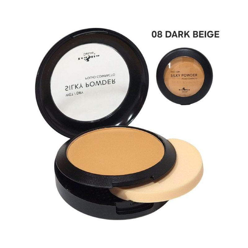 POLVO COMPACTO LIGERO, COBERTURA LIGERA TONO 08 DARK BEIGE ITALIA DELUXE WET/DRY SILKY POWDER 8G