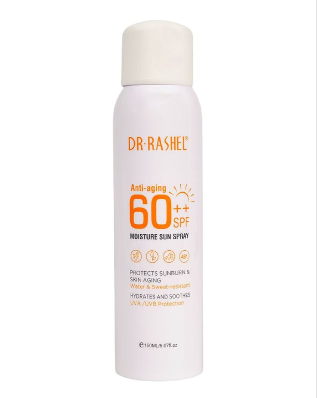 PROTECTOR SOLAR EN SPRAY ANTIEDAD E HIDRATANTE FPS60, FACIL DE APLICAR, COBERTURA SUAVE UNIFORME DR RASHEL 150ML