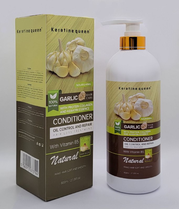 ACONDICIONADOR PARA EL CABELLO DE AJO 800ML CON PROTEINA DE COLAGENO Y ESENCIA DE QUERATINA, CONTROL DE ACEITE Y REPARACION DE CAIDA CON VITAMINA B5 KERATINE QUEEN 800ML