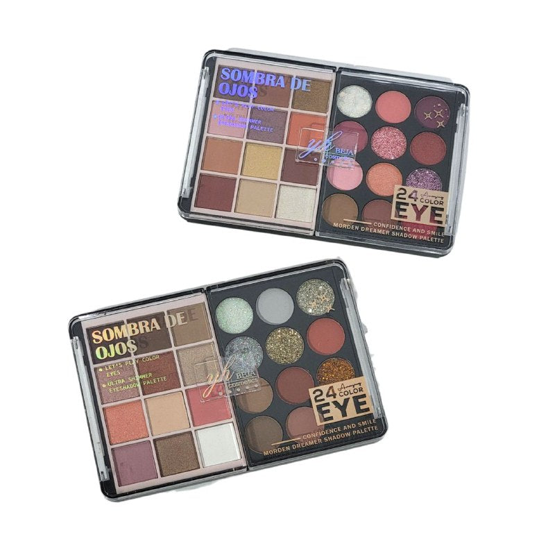 SOMBRAS DE OJOS EN PALETA DE 24 TONOS ULTRA BRILLANTES 22.8G YH BEJA COSMETICS 2 ESTILOS