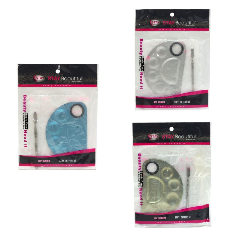 PALETA METALICA PARA MAQUILLAJE MEZCLA BASES, CORRECTORES, ETC PROFESIONAL STAY BEAUTIFUL 8.2X12.2, 3 ESTILOS