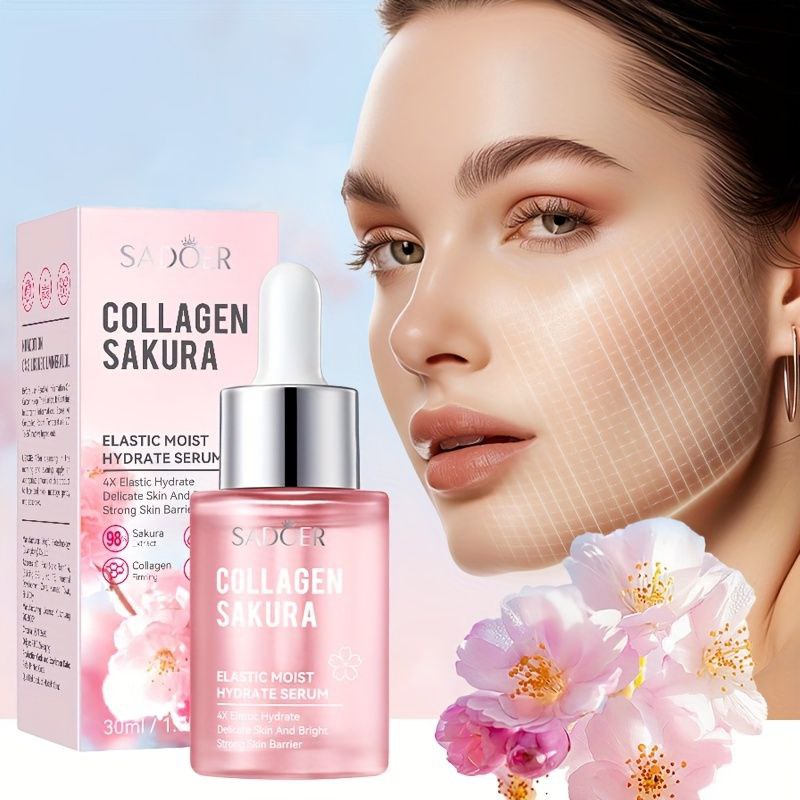 SUERO FACIAL DE COLAGENO Y SAKURA, DA TEXTURA HIDRATANTE, DE FACIL ABSORCION Y NUTRITIVA, BLANQUEA LA PIEL Y LA DEJA SUAVE SADOER 30ML