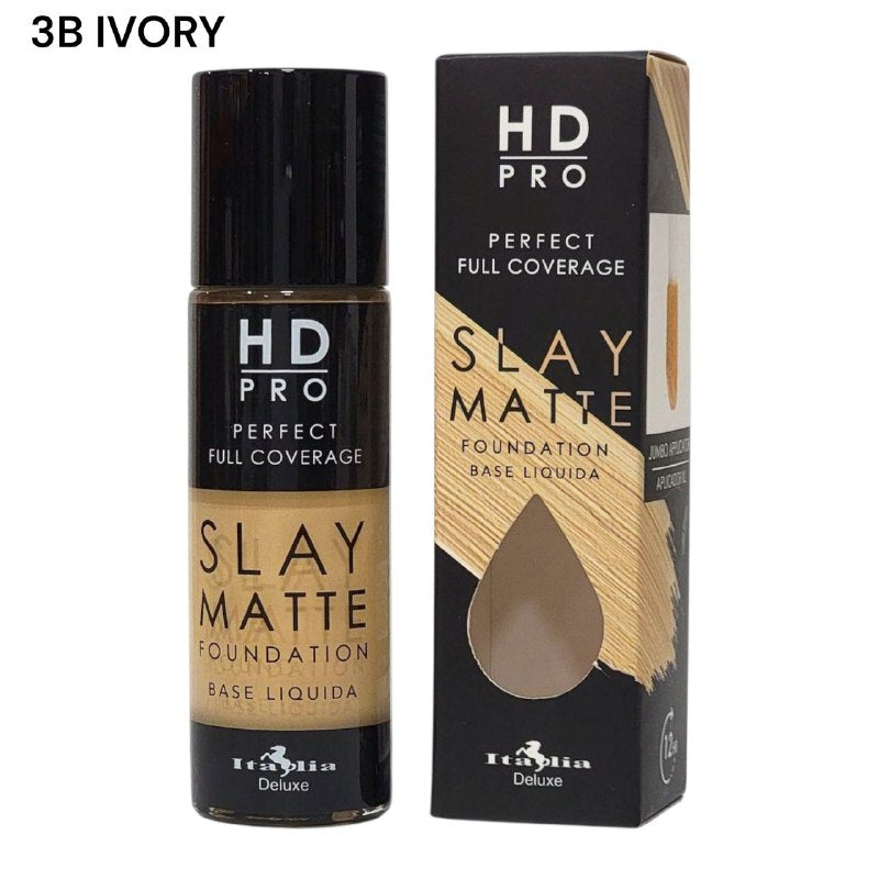 BASE DE MAQUILLAJE LIQUIDA LIVIANA LIBRE DE ACEITE ACABADO MATE TONO 3B IVORY ITALIA DELUXE HD PRO PERFECT FULL COVERAGE SLAY MATTE 30ML