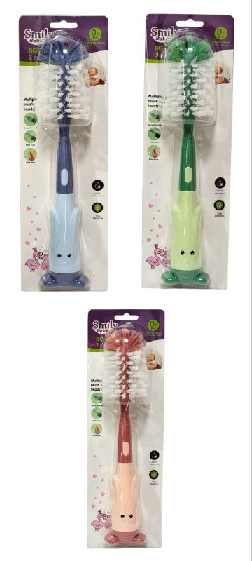 CEPILLO DE LIMPIEZA PARA BIBERON Y MAMADERA SMILY BABY 3 COLORES