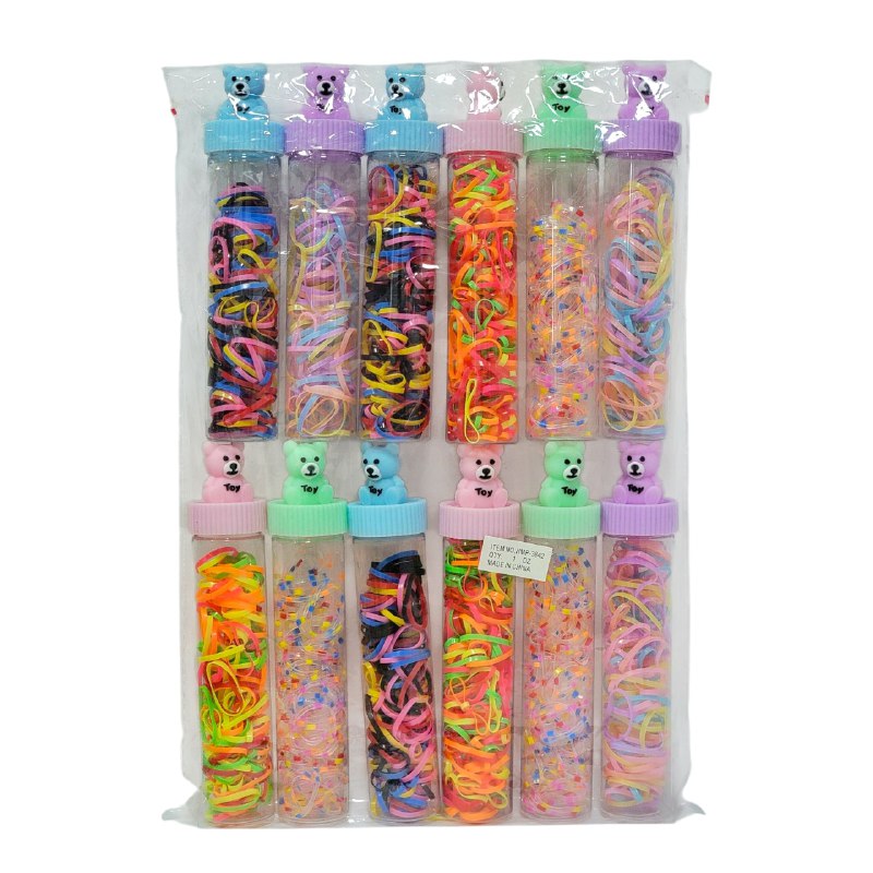 COLA, LIGAS HULES PARA EL CABELLO EN BOTECITO, PAQUETE DE 12 BOTES PARA EL DIA A DIA Y PARA TODO TIPO DE CABELLO 3X16.5CM