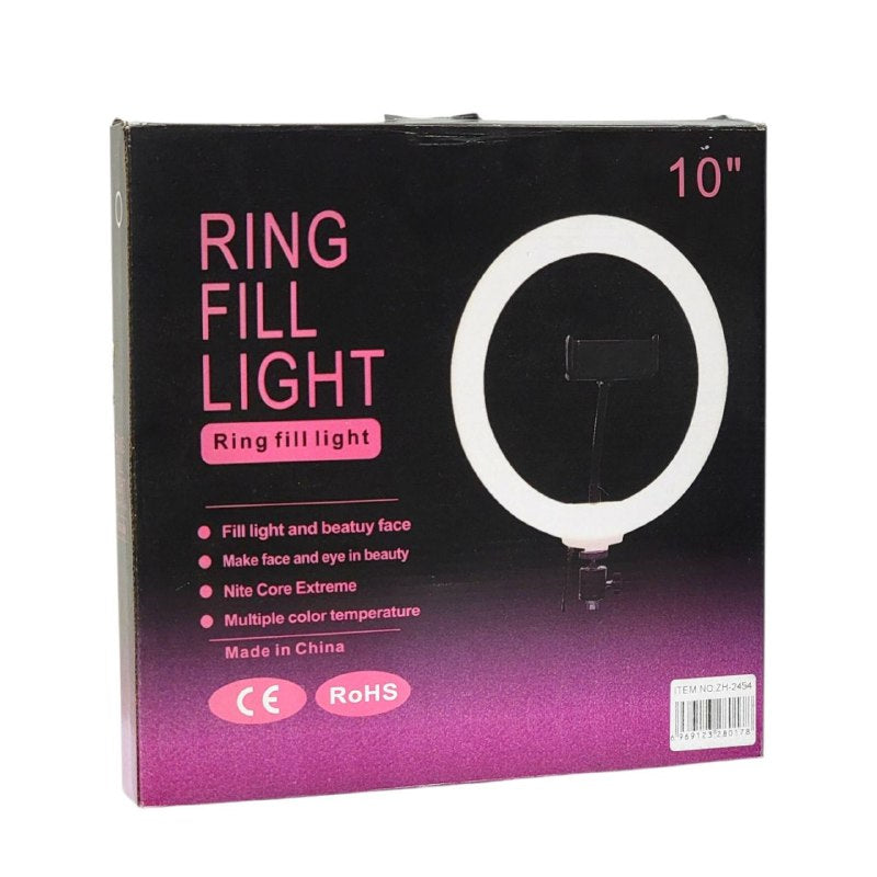 ARO DE LUZ LED DE 10 PULGADAS, DISEÑADO PARA MEJORAR TUS SELFIES Y TRANSMISIONES EN VIVO, OFRECE LUZ DE RELLENO QUE RESALTA TU BELLEZA FACIAL, CON 3 TEMPERATURAS DE COLOR AJUSTABLES RING FILL LIGHT