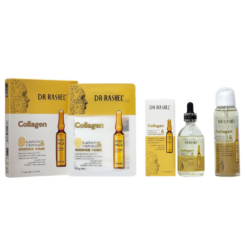 SET DE CUIDADO FACIAL DE 3 PIEZAS DE COLAGENO, AUMENTA EL COLAGENO, ELASTICIDAD Y ANTIARRUGAS, SPRAY DE ESENCIA HIDRATANTE 160ML, SUERO 100ML, MASCARILLA 88OZX5 DR RASHEL SKIN CARE