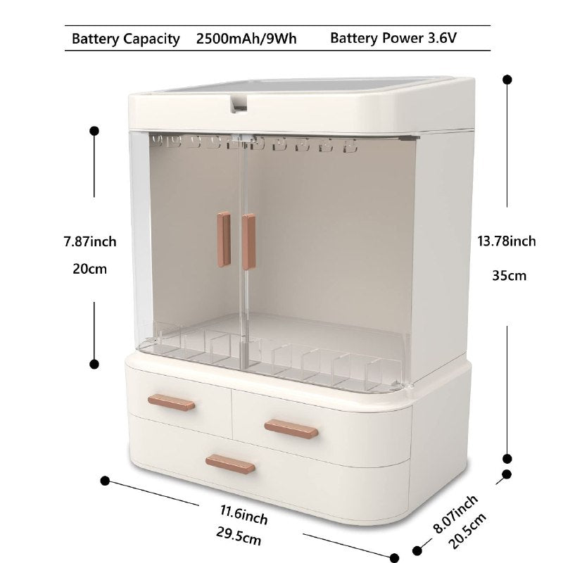 ORGANIZADOR ESTANTE DE COSMETICOS MAQUILLAJE CON ESPEJO AJUSTABLE 360 GRADOS CON LUZ LED, CABLE USB