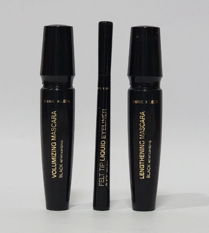 DELINEADOR DE OJOS Y MASCARA PARA PESTAÑAS EN SET ORIGINAL ANNE KLEIN MASCARA ALARGADORA 11G, MASCARA RIZADORA 11G, DELINEADOR DE OJOS 1ML