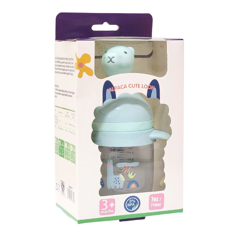 BIBERON CHUPON PARA BEBES CON ASAS, PEPE DE FACIL AGARRE Y BOQUILLA O TAPA PREVIENE DERRAMES, CAPACIDAD 210ML SMILY BABY