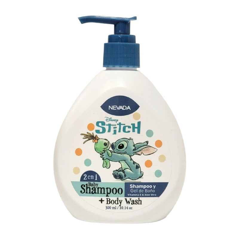 SHAMPOO PARA EL CABELLO 2 EN 1 PARA BEBE, SHAMPOO Y GEL DE BAÑO CON VITAMINA E Y ALOE VERA NEVADA DISNEY STITCH 300ML