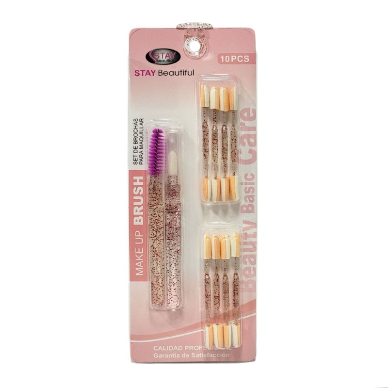 BROCHAS EN SET DE 10 PIEZAS HERRAMIENTAS PARA APLICAR SOMBRAS Y CUIDAR CEJAS Y PESTAÑAS STAY BEAUTIFUL