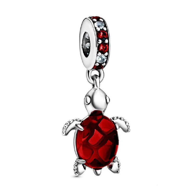 PCHARM4003 FORMA DE TORTUGA ROJA PANDORA PLATA 9.25