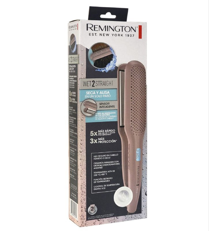 PLANCHA PARA EL CABELLO WET2STRAIGHT, SECA Y ALISA EN UN SOLO PASO, CERAMICA AVANZADA CON MICROACONDICIONADORES, ANTIFRIZZ, CONTROL DE TEMPERATURA DIGITAL, USO SEGURO EN CABELLO HUMEDO O SECO REMINGTON