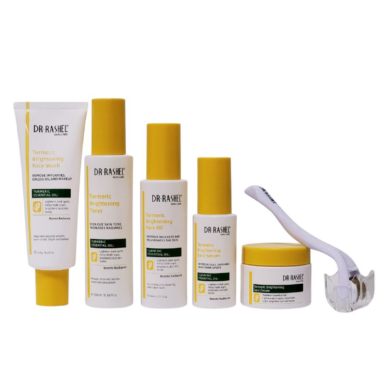 SET DE CUIDADO FACIAL DE 6 PIEZAS, DE CURCUMA EFECTO ILUMINADOR E HIDRATANTE DR RASHEL
