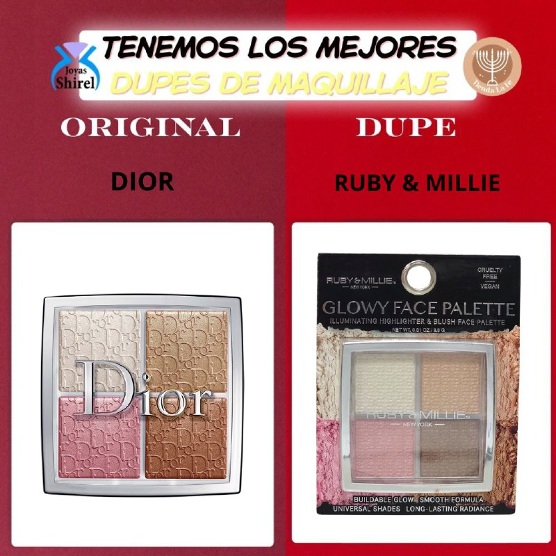 ILUMINADOR EN PALETA DUPE DE DIOR, PARA UN ROSTRO RADIANTE ILUMINADORES DE BRILLO MODULABLE DE LARGA DURACION RUBY & MILLIE