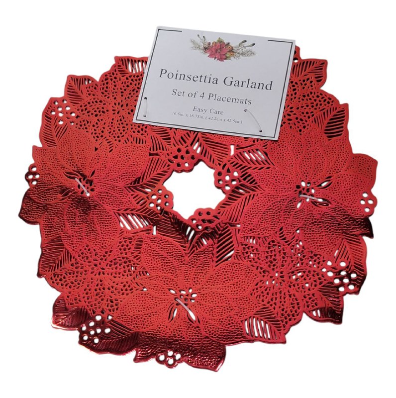 MANTELES INDIVIDUALES NAVIDEÑA PARA MESA DE COMEDOR RESISTENTE AL CALOR 4UND POINSETTIA GARLAND 42.2X42.5CM